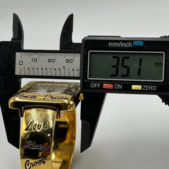 3/$30 Cuff Band Watch Gold Tone Square Case Inspirational Words Quartz - Picture 7 of 10